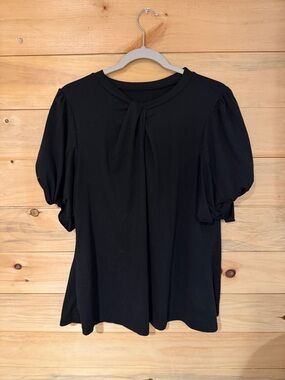 SHEIN Black Puff Sleeve Short Sleeve Top